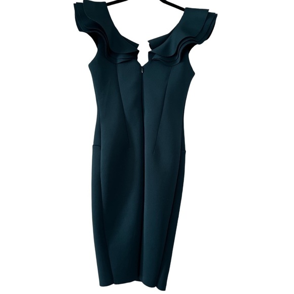 Betsy and Adam Shoulder Ruffle Sheath Scuba Dress in Green size 4 - Picture 3 of 15